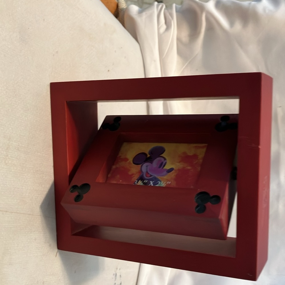 New.  Disney Reversible Mickey Mouse frame with mouse cut details. Nice redwood - Picture 10 of 12
